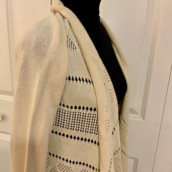 Knox Rose Cream Waterfall Lace Insert Open Cardigan Sweater Medium - Picture 9 of 12